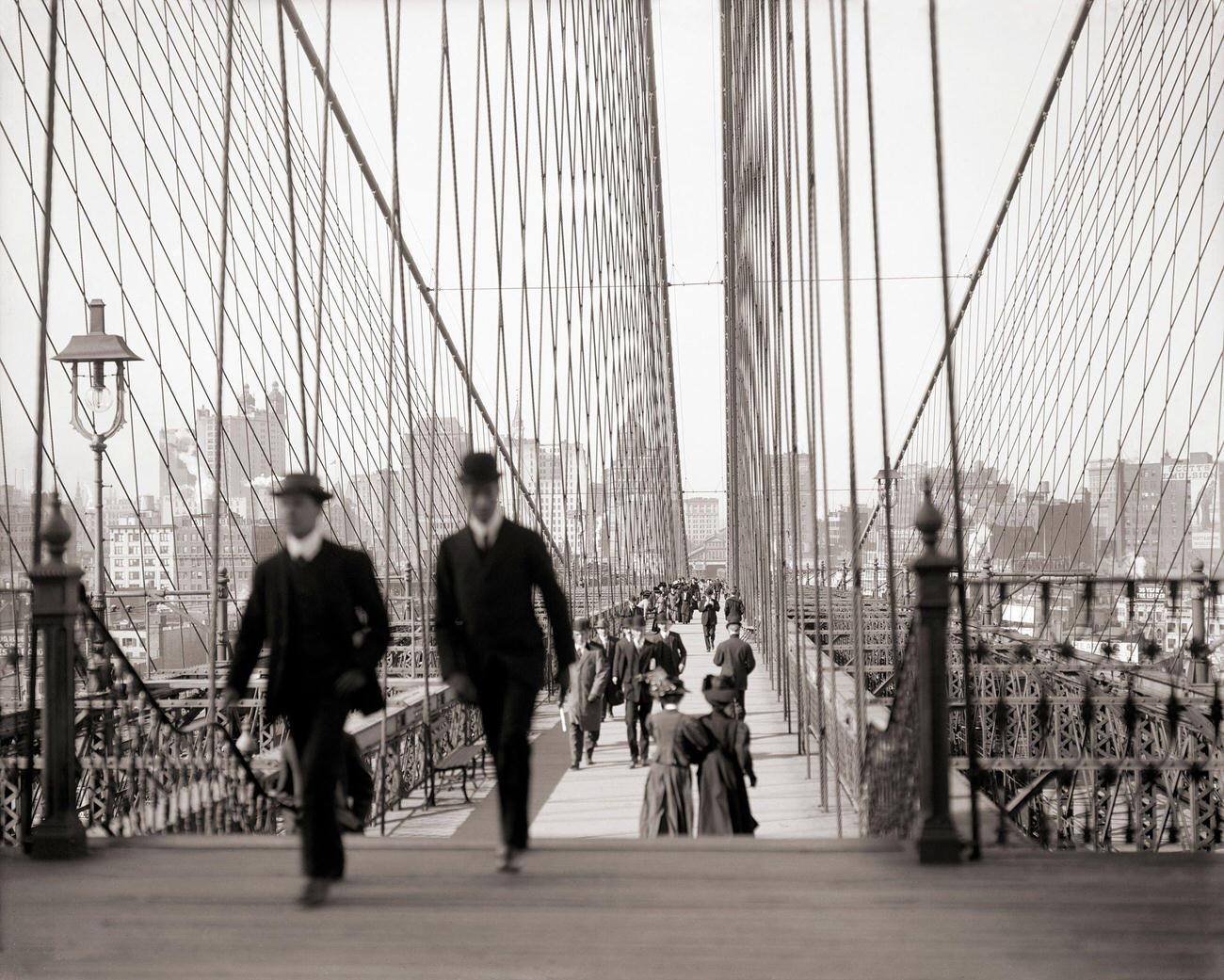 Pedestrians Walking Across The Brooklyn Bridge, 1915-20