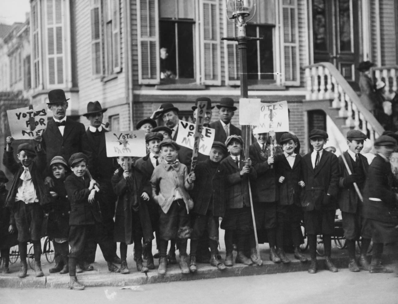 Men And Boys In 'Votes For Men' Contingent At Brooklyn Suffrage Parade, Circa 1915