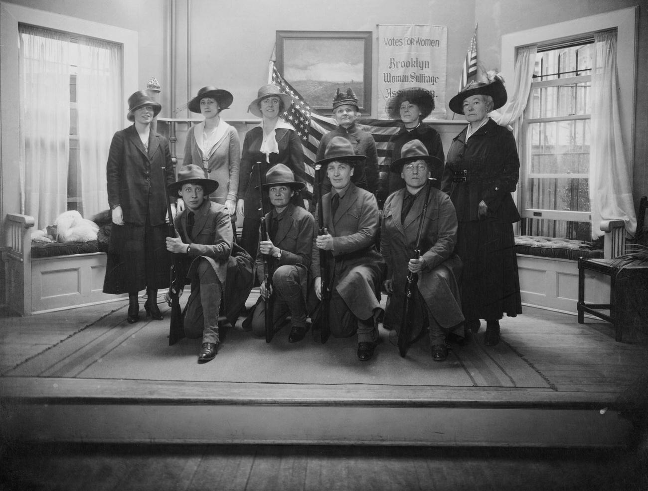 Brooklyn Woman Suffrage Association Members In Rifle Class, Circa 1915