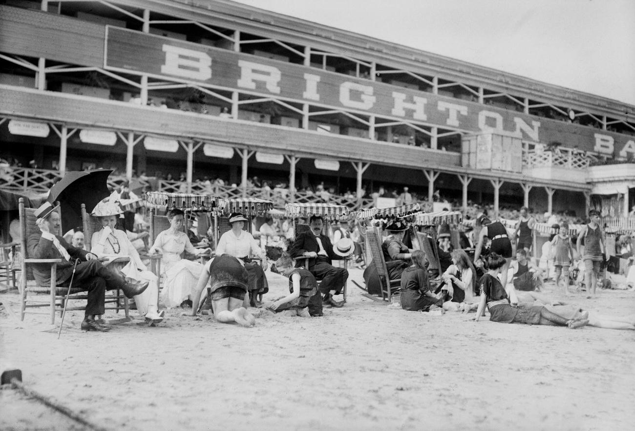 Crowd Relaxing At Brighton Beach, Brooklyn, 1915