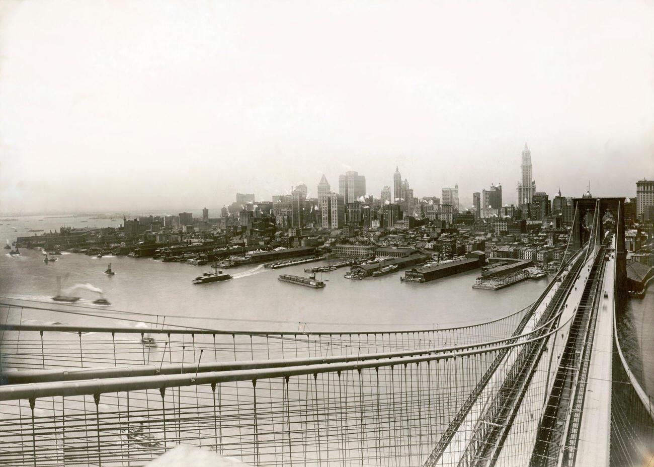 High Angle View Of Brooklyn Bridge And Downtown Manhattan, February 1918