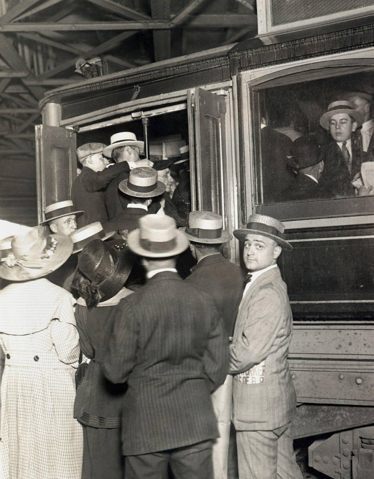 Commuters Boarding Street Cars During Brooklyn Transit Strike, August 1919