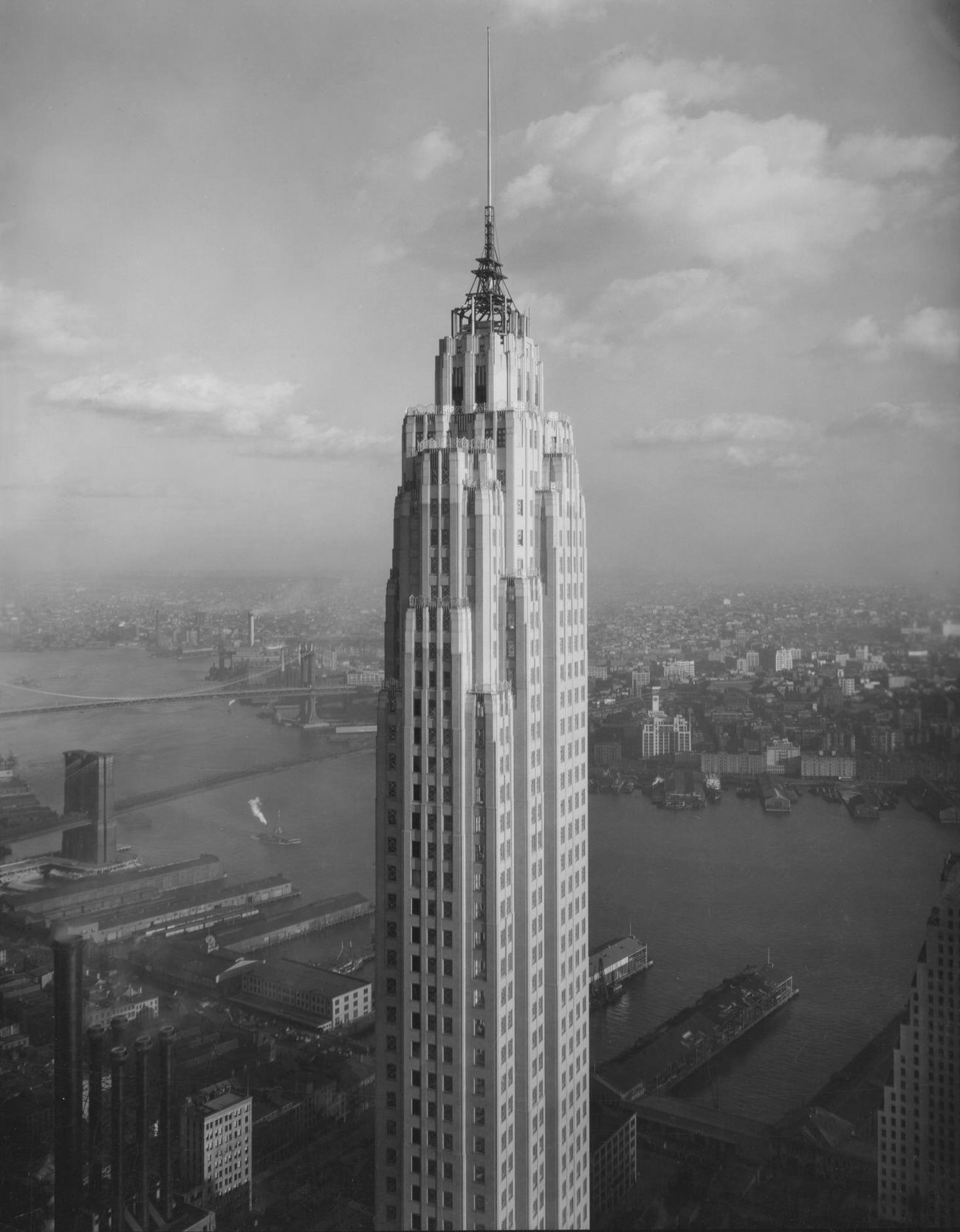 Construction Of Cities Service Building Tower With East River View, Brooklyn, 1929