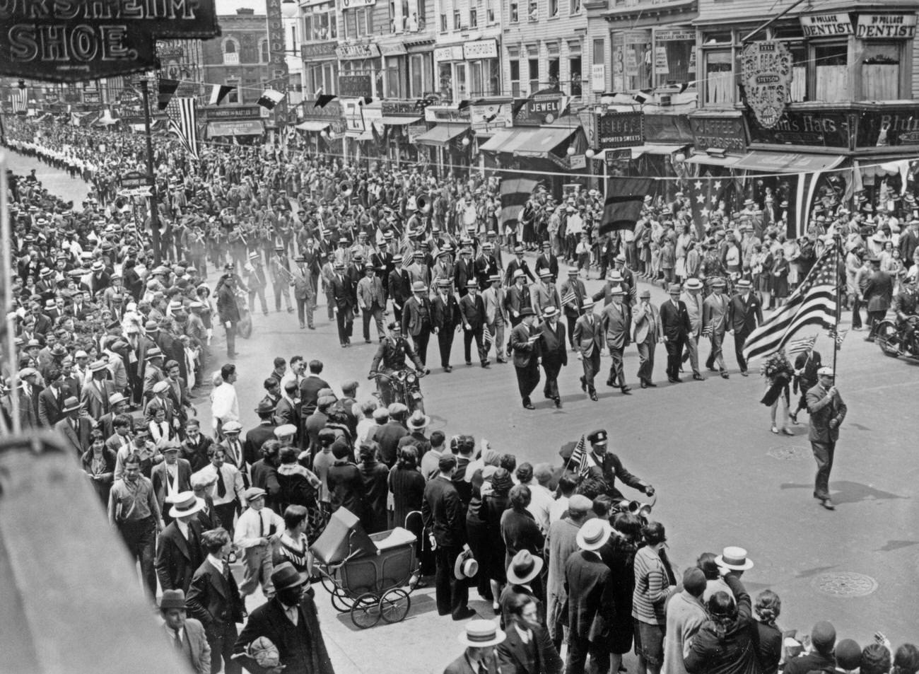 Pitkin Avenue Traffic Light Parade Led By Political Leaders, Brooklyn, 1929