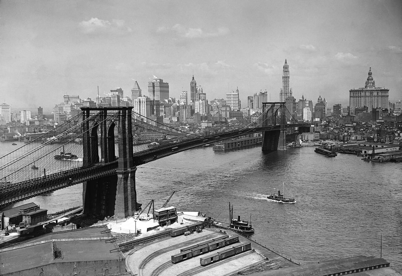 Brooklyn Bridge, One Of The Oldest Suspension Bridges, Completed In 1883