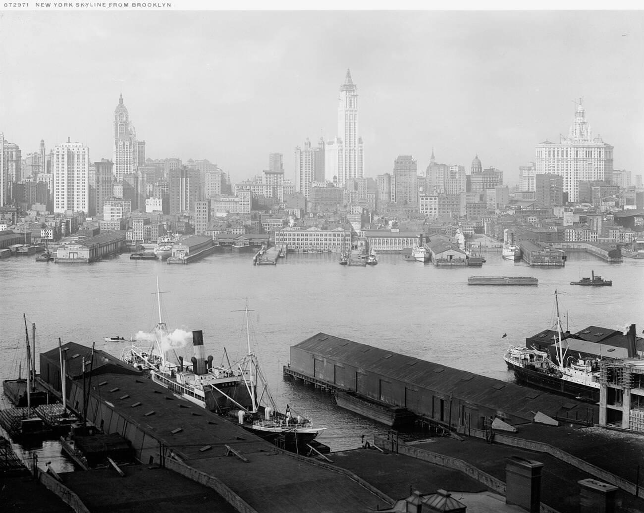 Skyline Viewed From Brooklyn, 1900-1920.