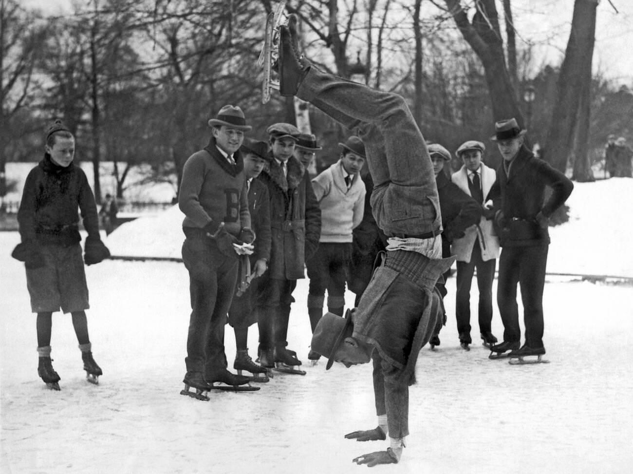 Skater Entertaining The Crowd With Hand Springs, Brooklyn, January 18, 1923.