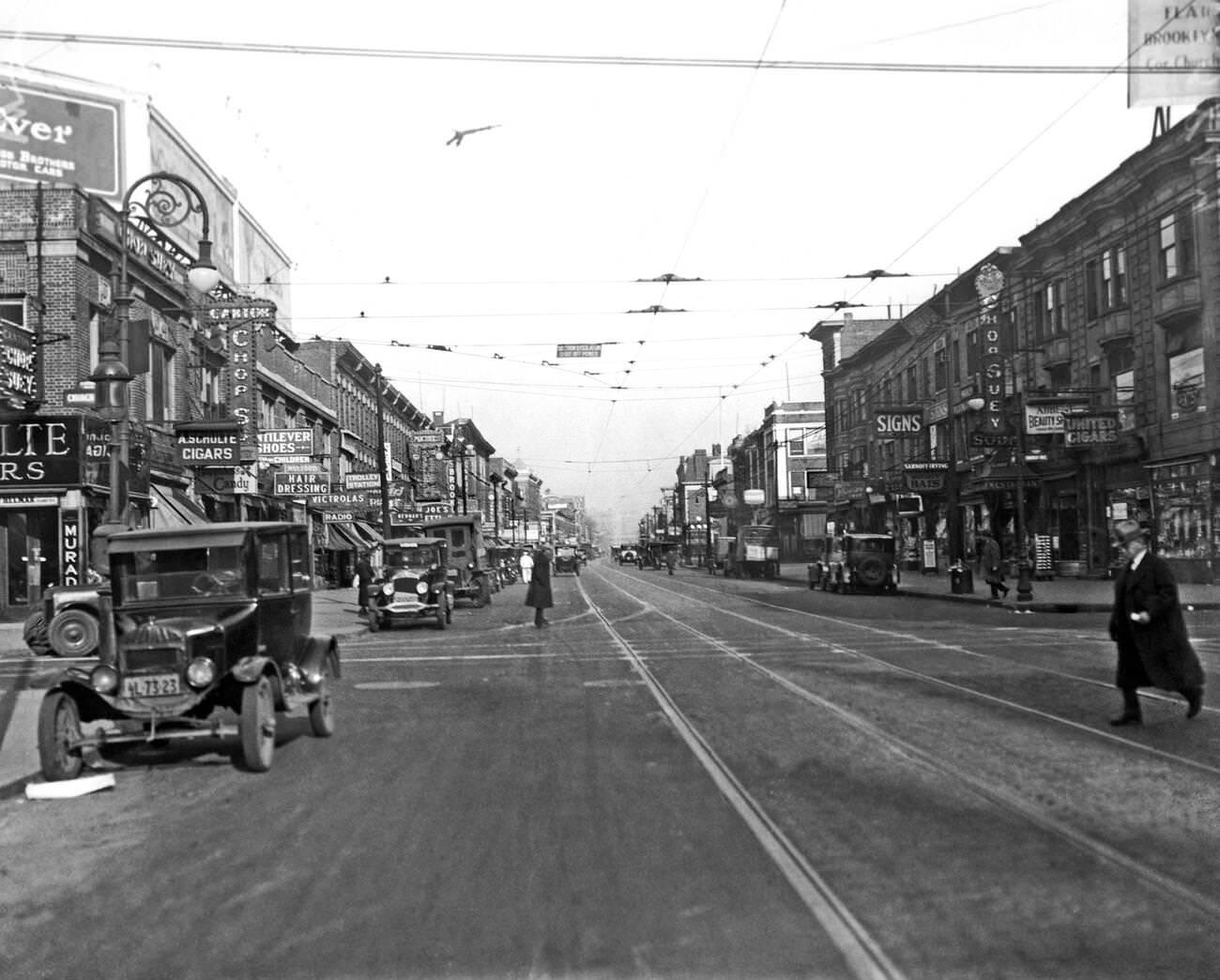 Looking Down Flatbush Avenue From Church Ave, Brooklyn, 1924.