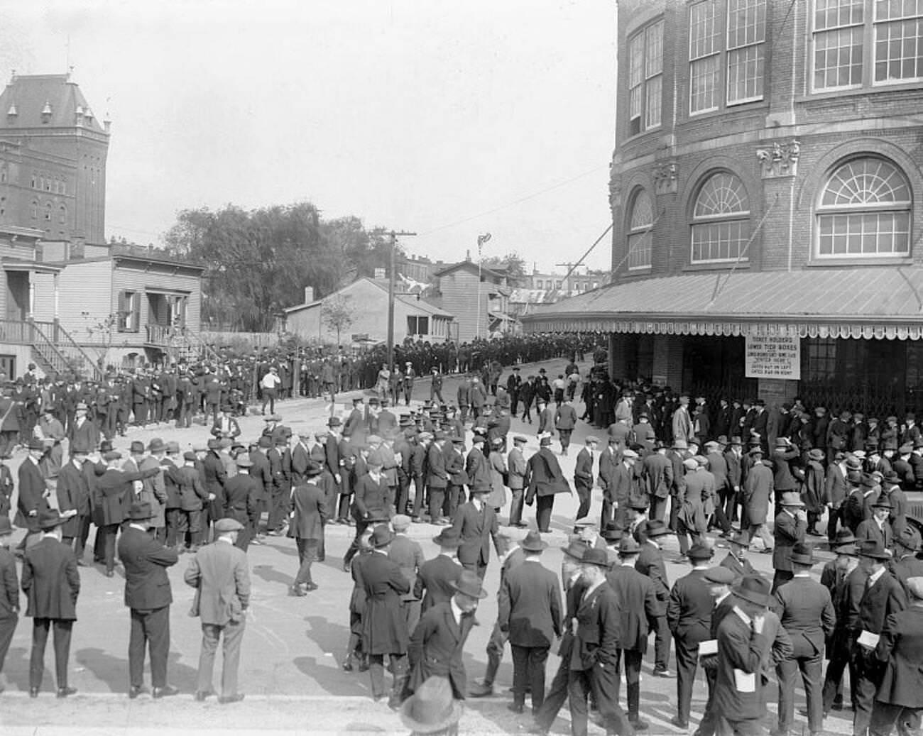 Waiting Crowd At Ebbets Field, Brooklyn, October 5, 1920.