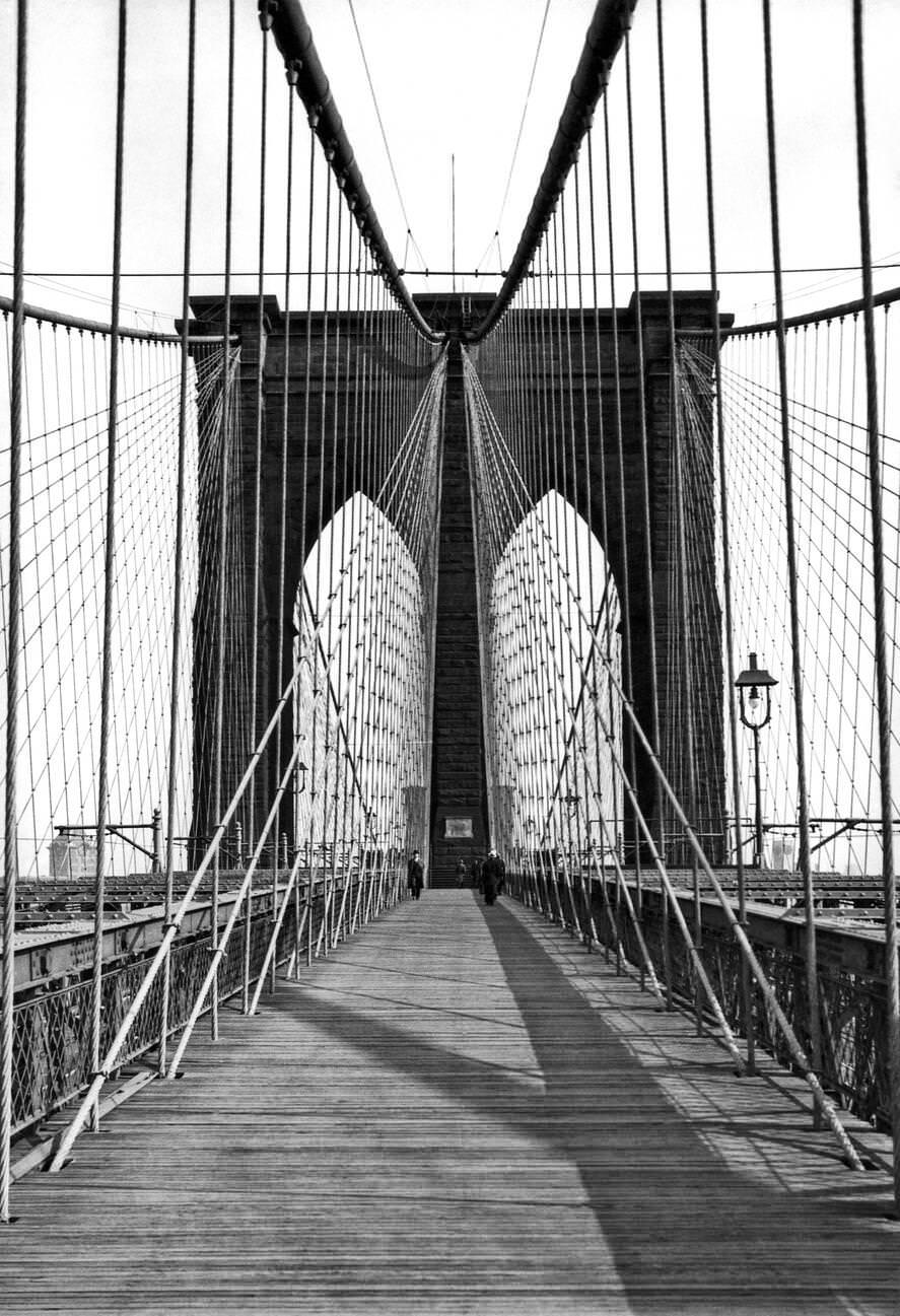 Brooklyn Bridge Spanning The East River, Brooklyn, 1923.