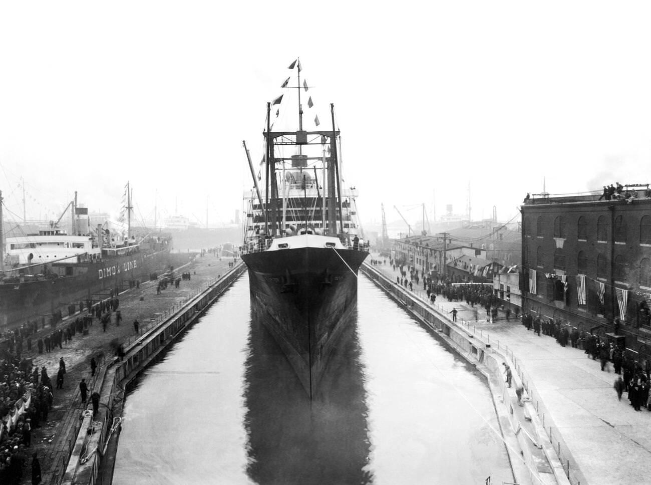 The Southern Cross Is The First Ship In The New Todd Shipyard Dry Dock At Red Hook, Brooklyn, 1928.