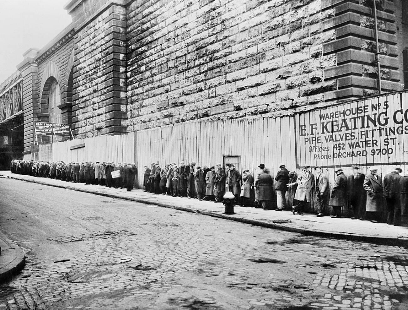 Bread Line Beside Brooklyn Bridge, Early 1930S