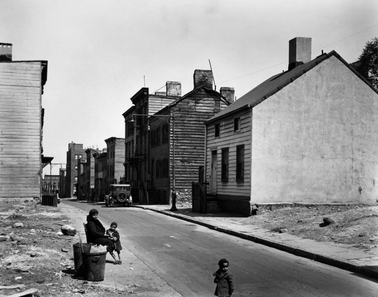 African American Woman And Two Children On Talman Street, Brooklyn, Ca. 1936