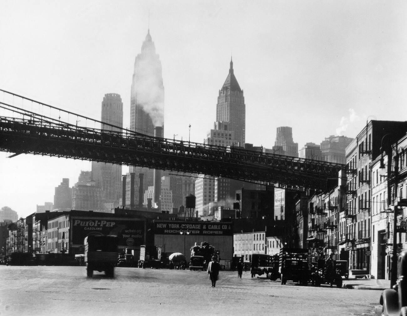 Brooklyn Bridge Span Above South Street, 1935