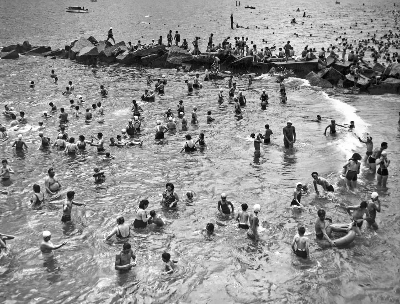 Bathers In The Surf At Coney Island, Brooklyn, July 1938