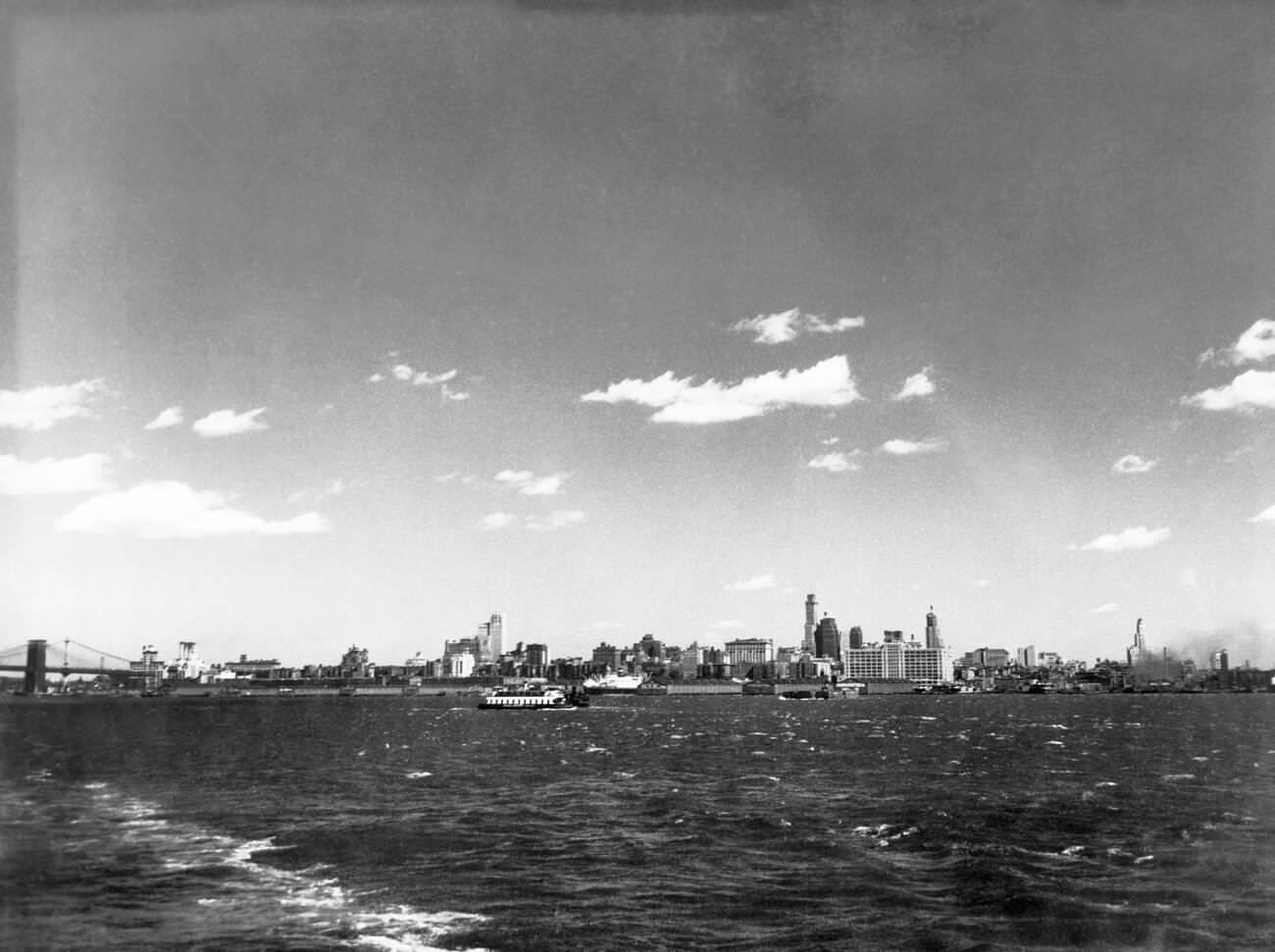 Brooklyn Skyline With Brooklyn Bridge At Far Left, April 12, 1938