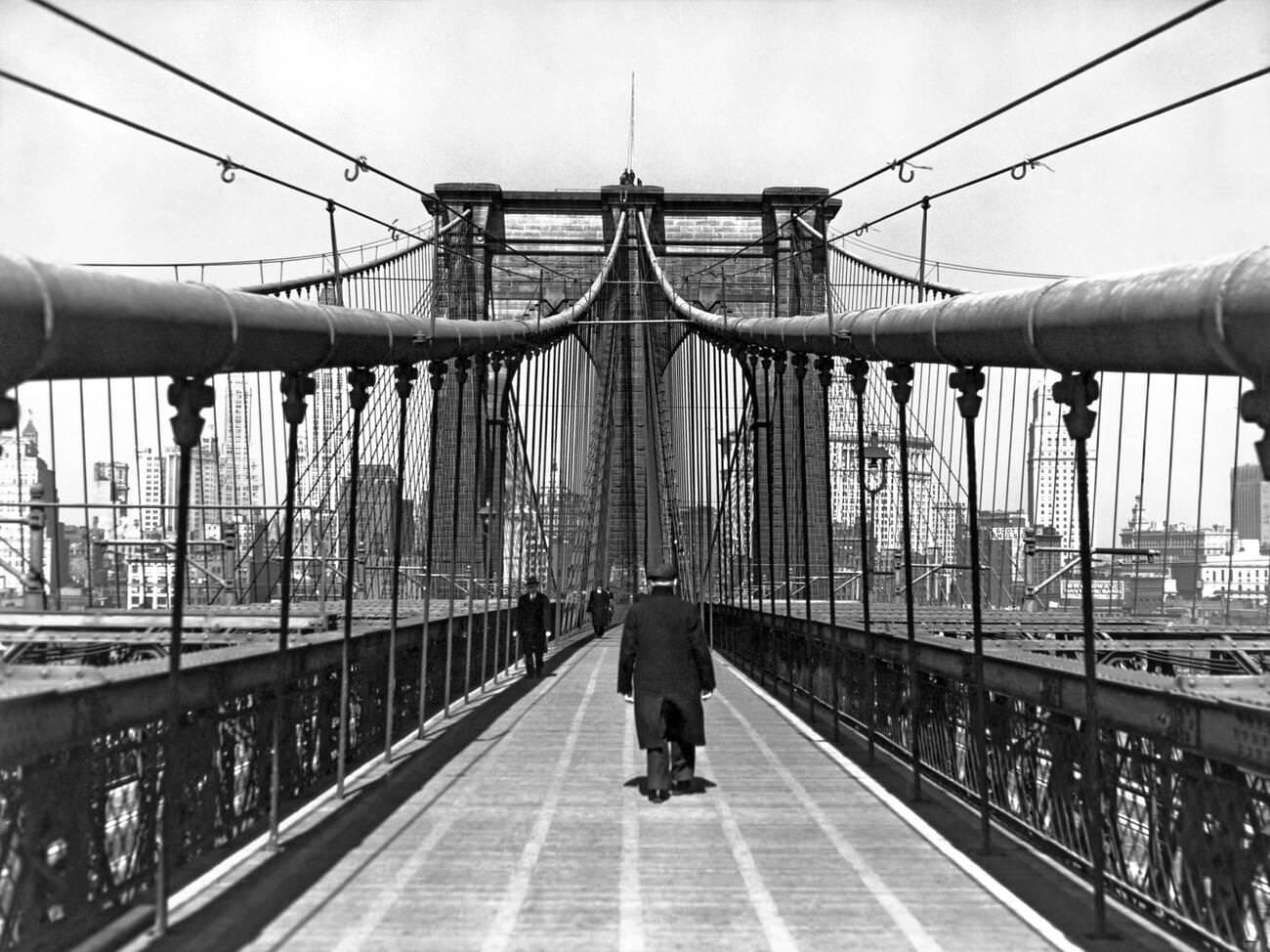 Casual Stroll Over Brooklyn Bridge, April 6, 1938