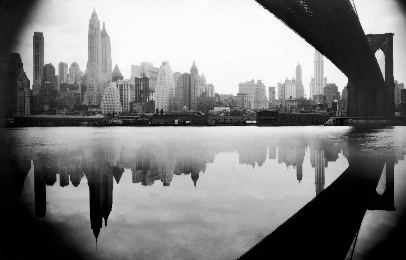 East River Reflections With Brooklyn Bridge, 1934