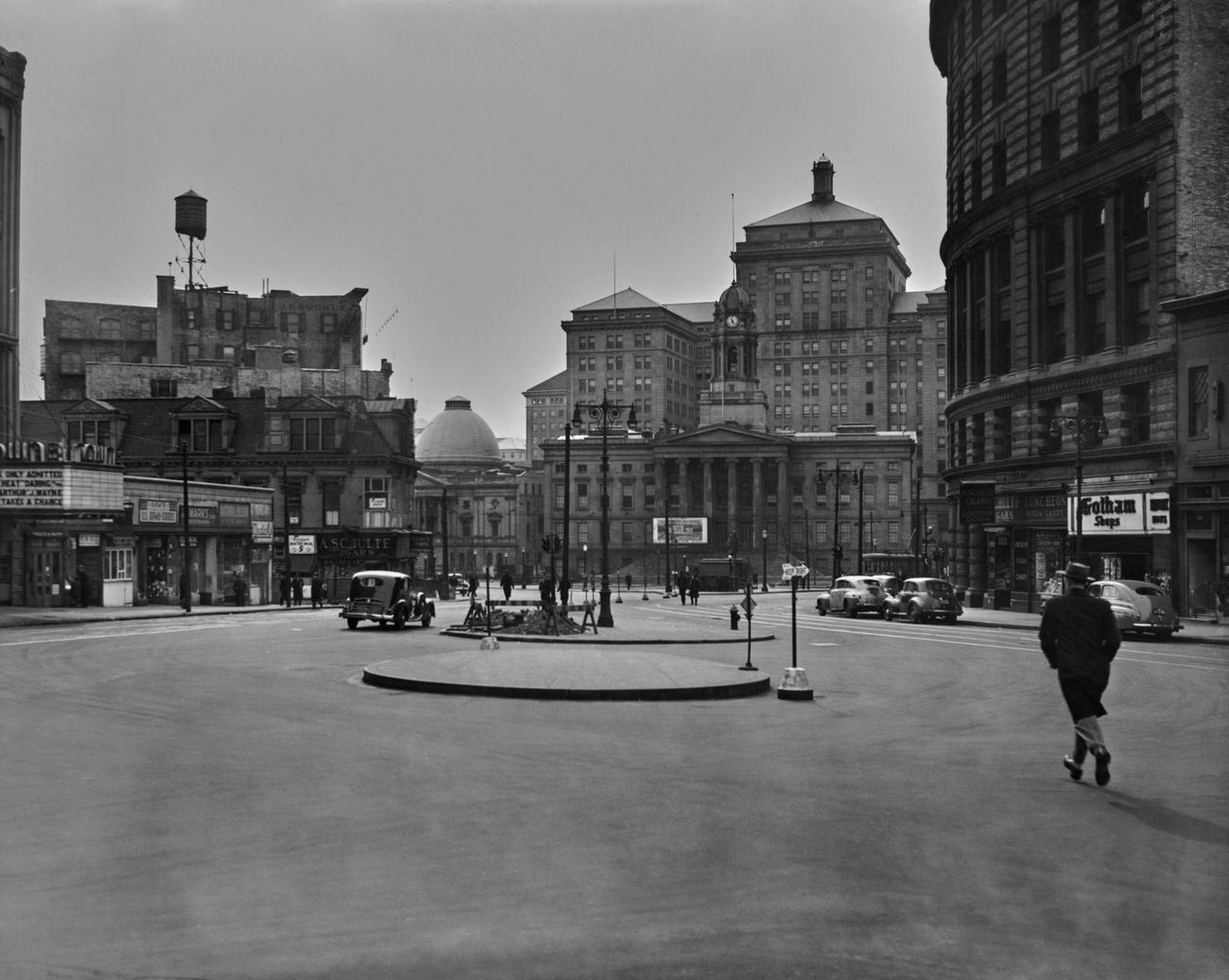 Traffic Before Brooklyn Borough Hall On Joralemon Street, Brooklyn, Circa 1935.