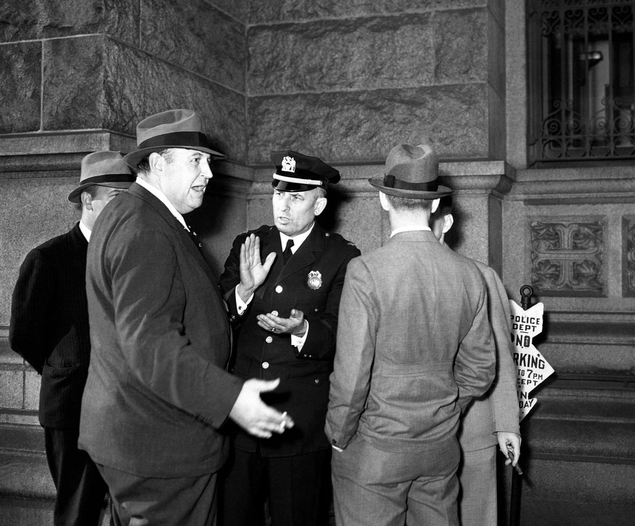 Heywood Broun Talks To A Police Officer During The Strike Against The Brooklyn Eagle, Brooklyn, Circa 1937.