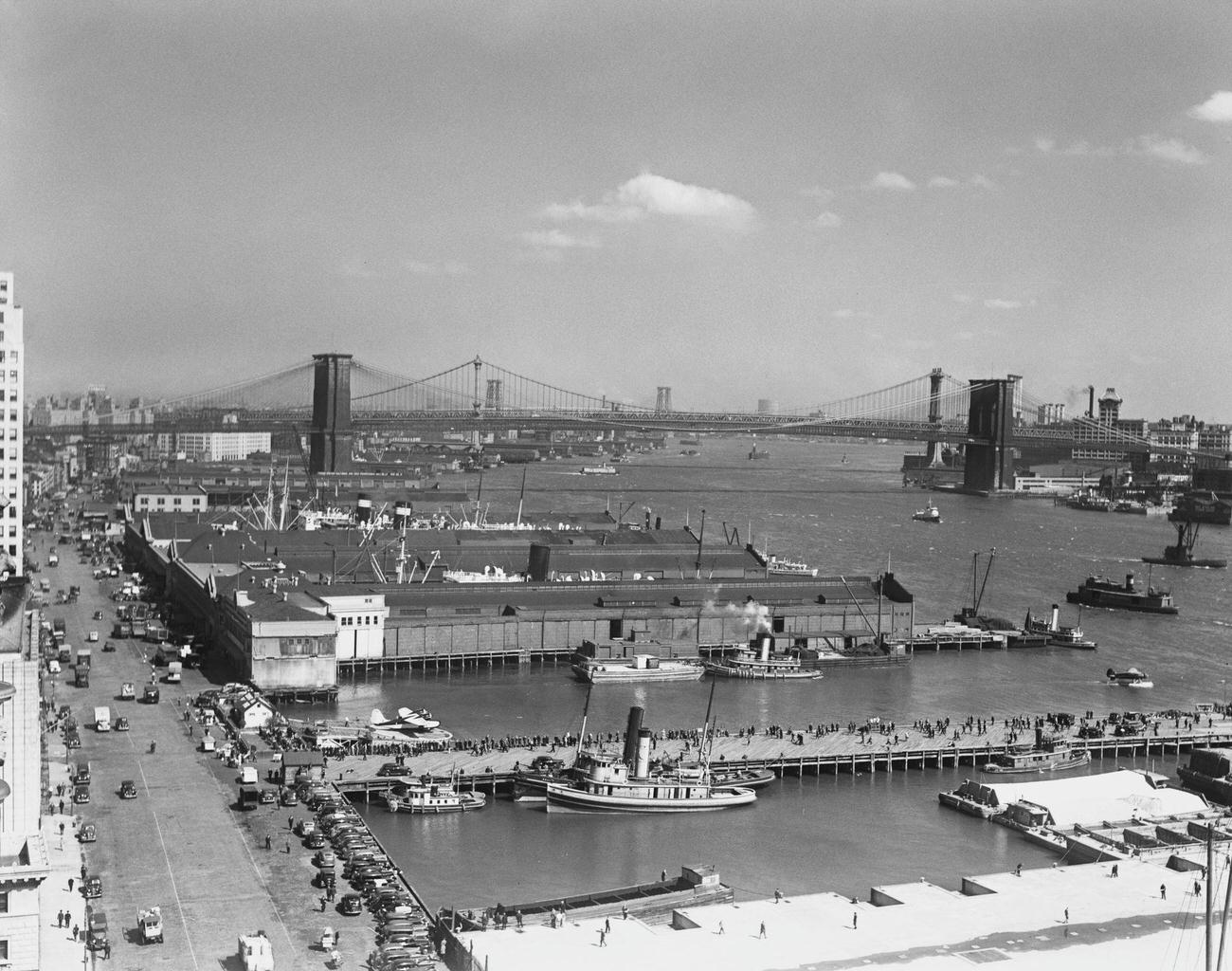 East River Viewed From Manhattan, With The Brooklyn Bridge In The Background, September 1938.