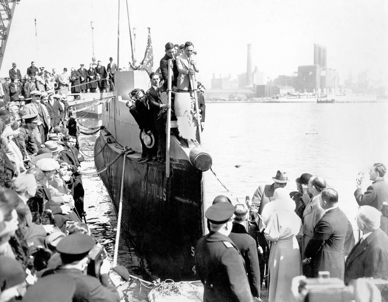 Christening Of The Nautilus Submarine At Brooklyn Navy Yard, 23Rd March 1931.