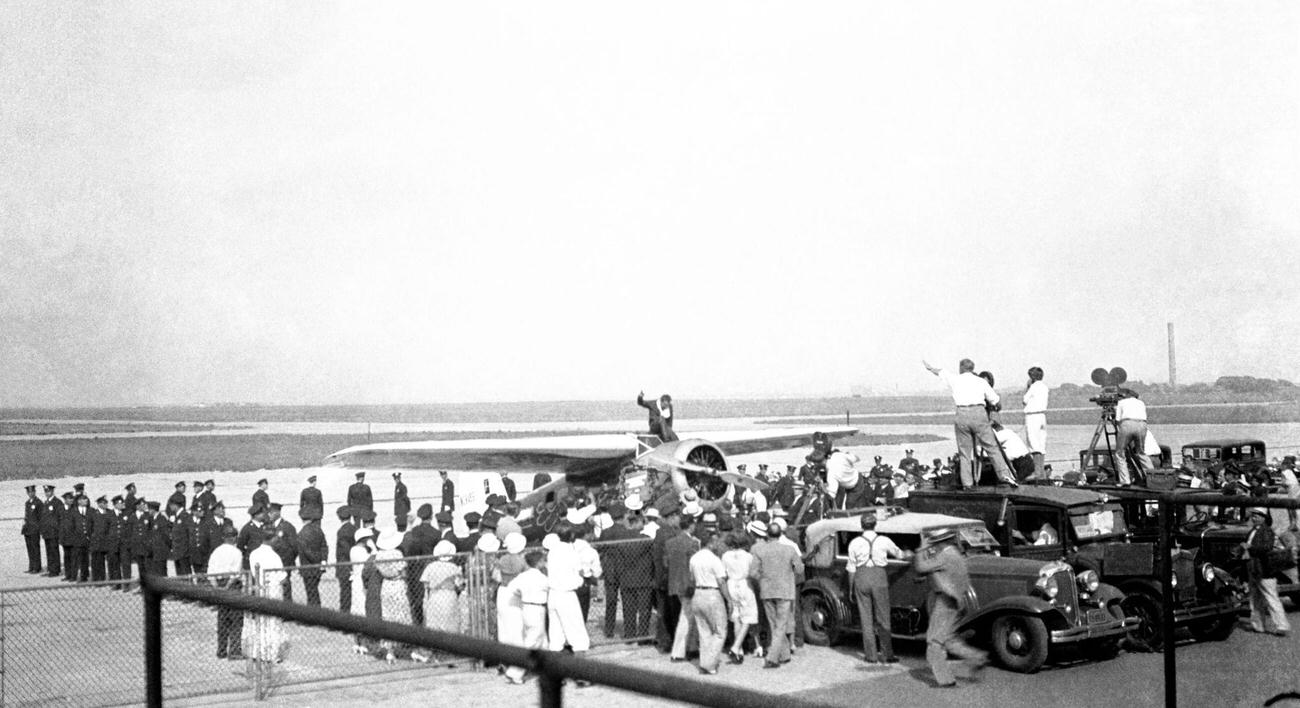Crowd Gathering Around Stanavo Single Engine Plane At Floyd Bennett Field, Brooklyn, 1930S