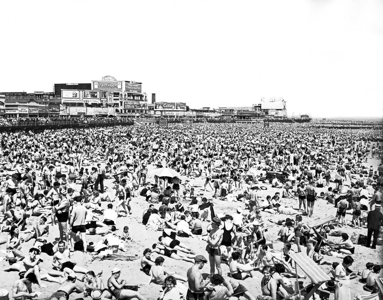 Crowds At Coney Island Beach, Brooklyn, 1938