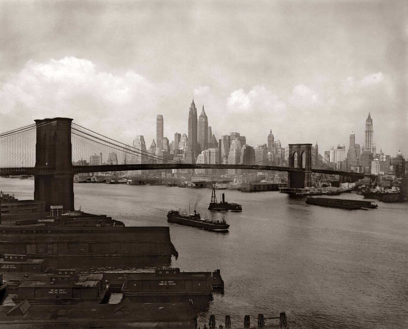 Brooklyn Skyline And Bridge View From Brooklyn, 1940S