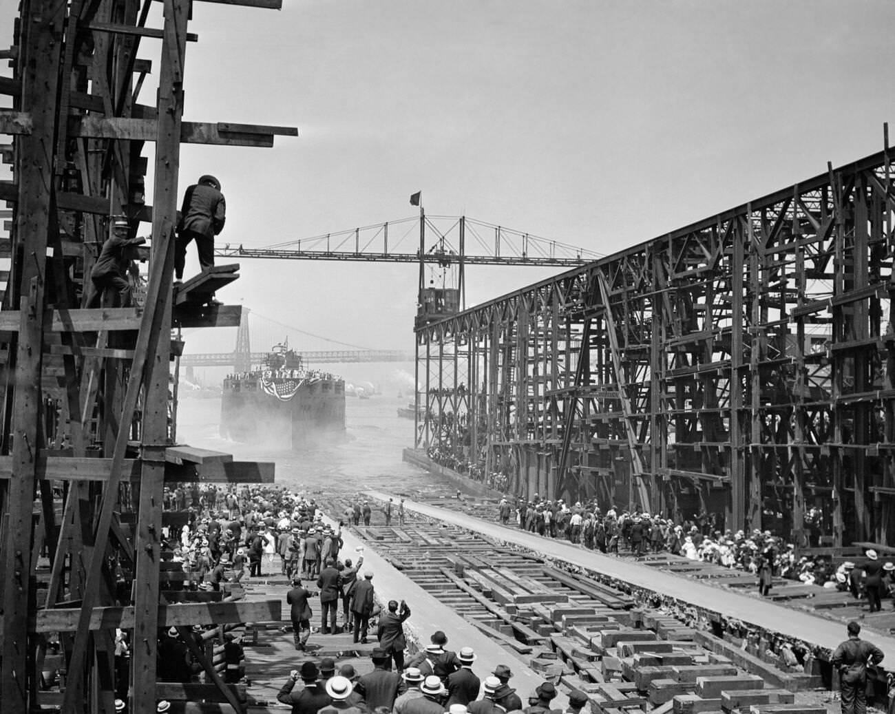 Launching Battleship Arizona At Brooklyn Navy Yards, 1940