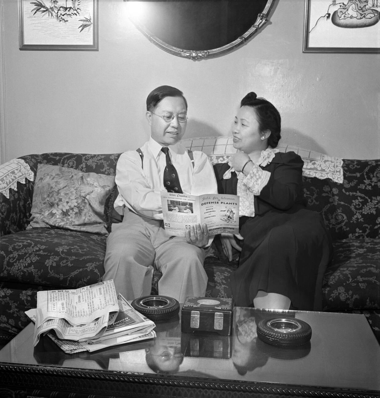 Mr. Fing And Wife In Their Flatbush Home, 1942