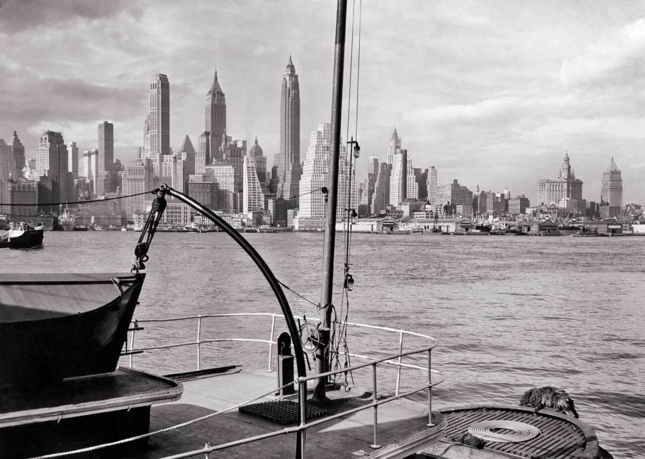 View Of Lower Manhattan From Docked Ship In Brooklyn, 1940S