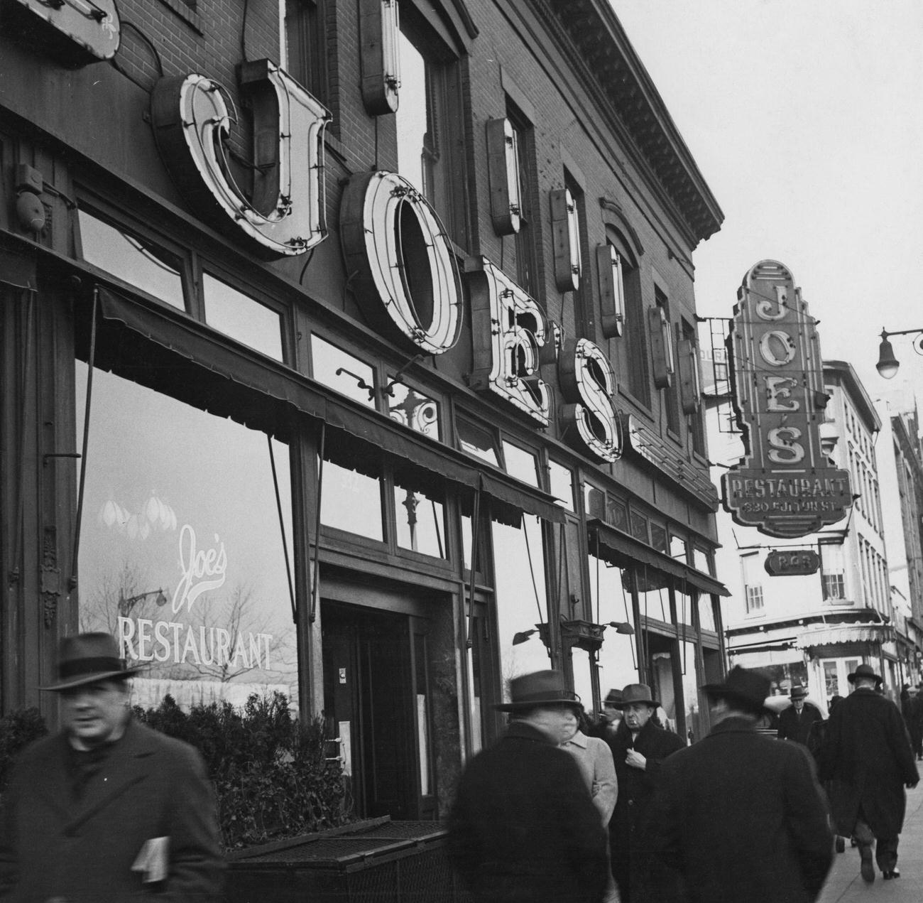 Passersby Outside Joe'S Restaurant On Fulton Street, Brooklyn, 1940