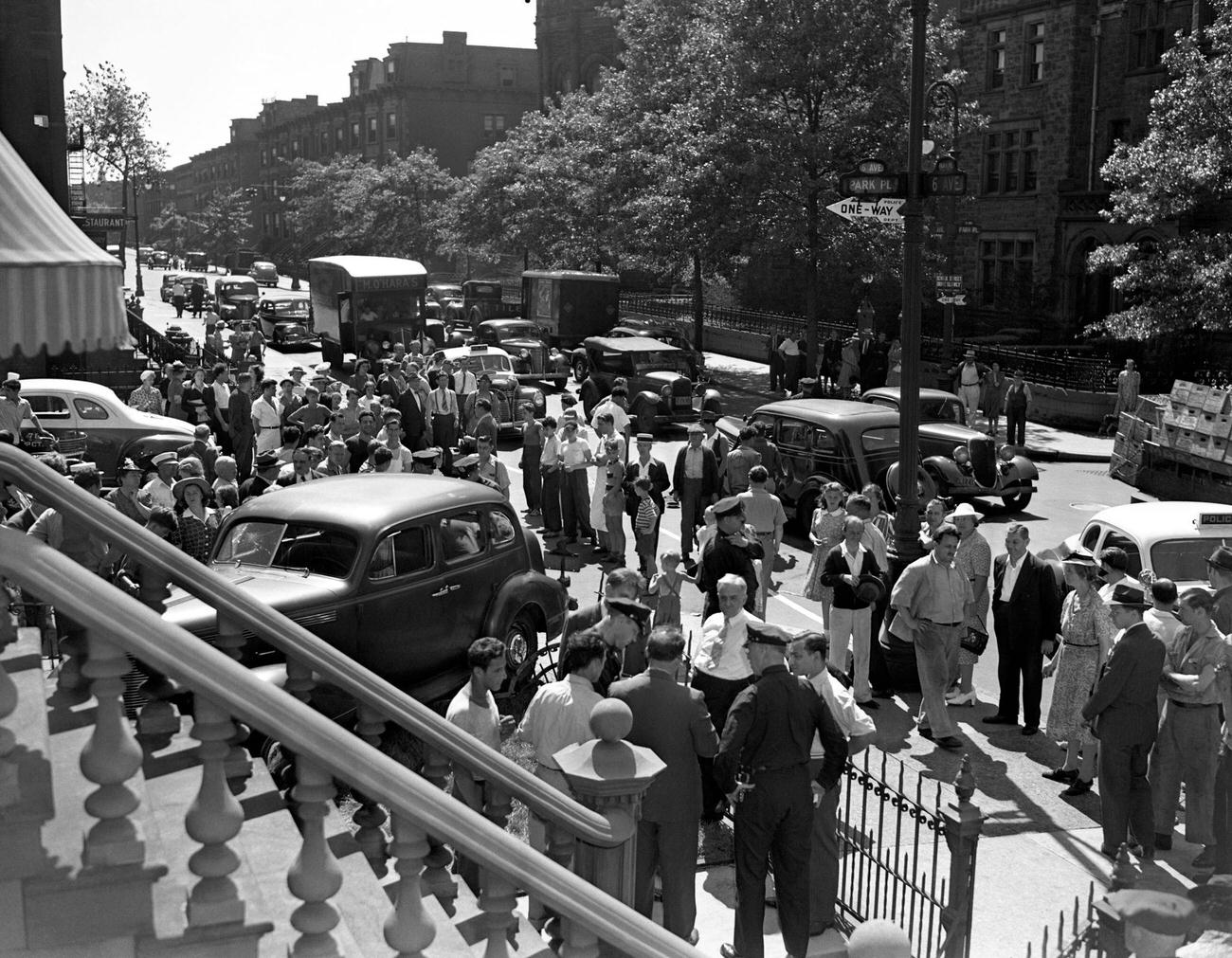Police Investigating Two-Car Crash At Park Place And 6Th Avenue, Brooklyn, 1941