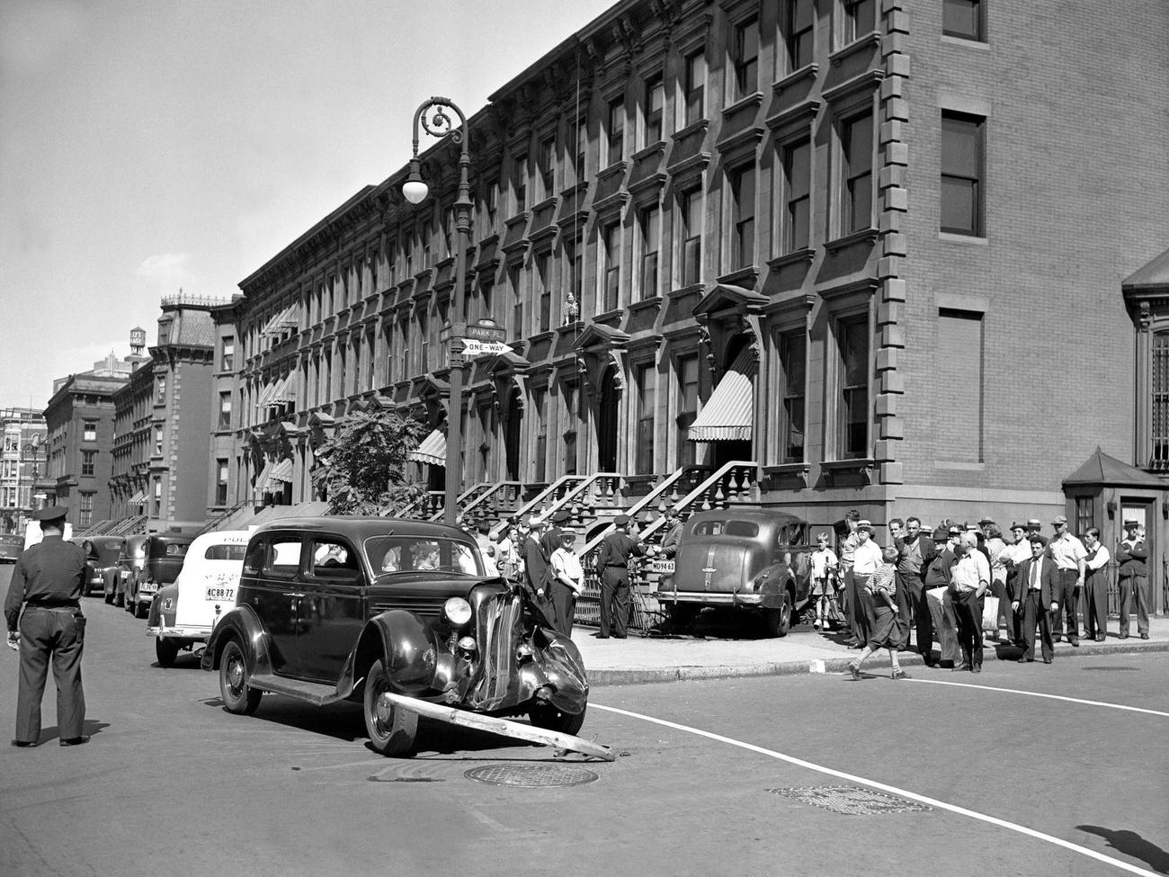 Crowd Watching Police Investigate A Two-Car Crash At Park Place And 6Th Avenue, Brooklyn, 1941