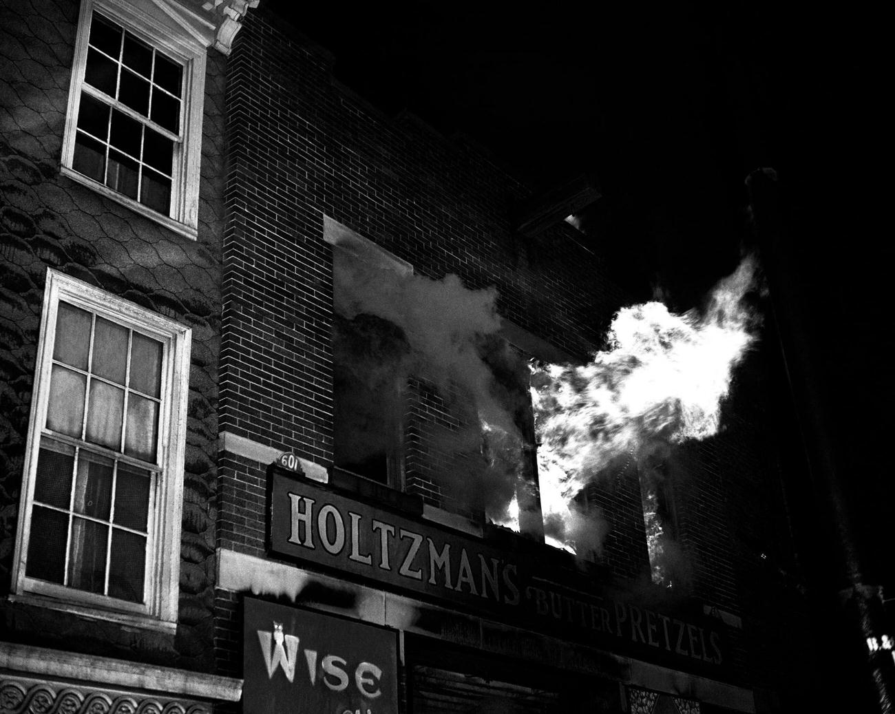 Holtzman'S Butter Pretzels Building In Flames, Brooklyn, November 1941