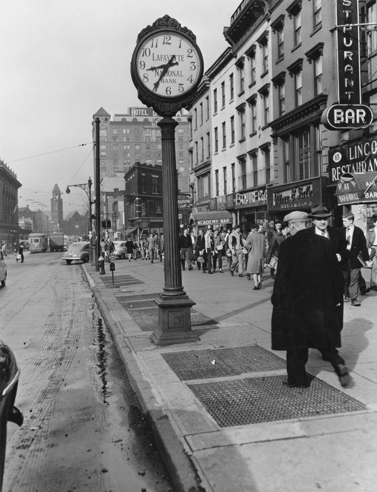 Pedestrians On Lafayette Avenue Sidewalk, Brooklyn, 1945