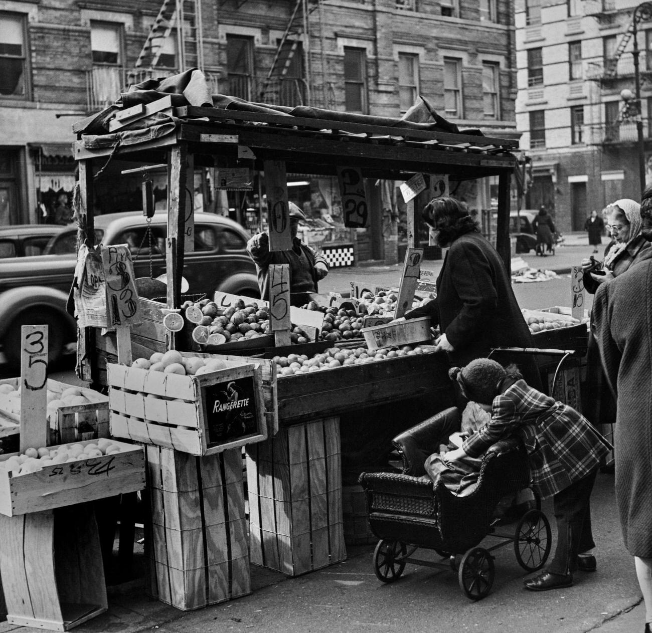 Shoppers At Brownsville Greengrocer'S Stall, Brooklyn, 1945.