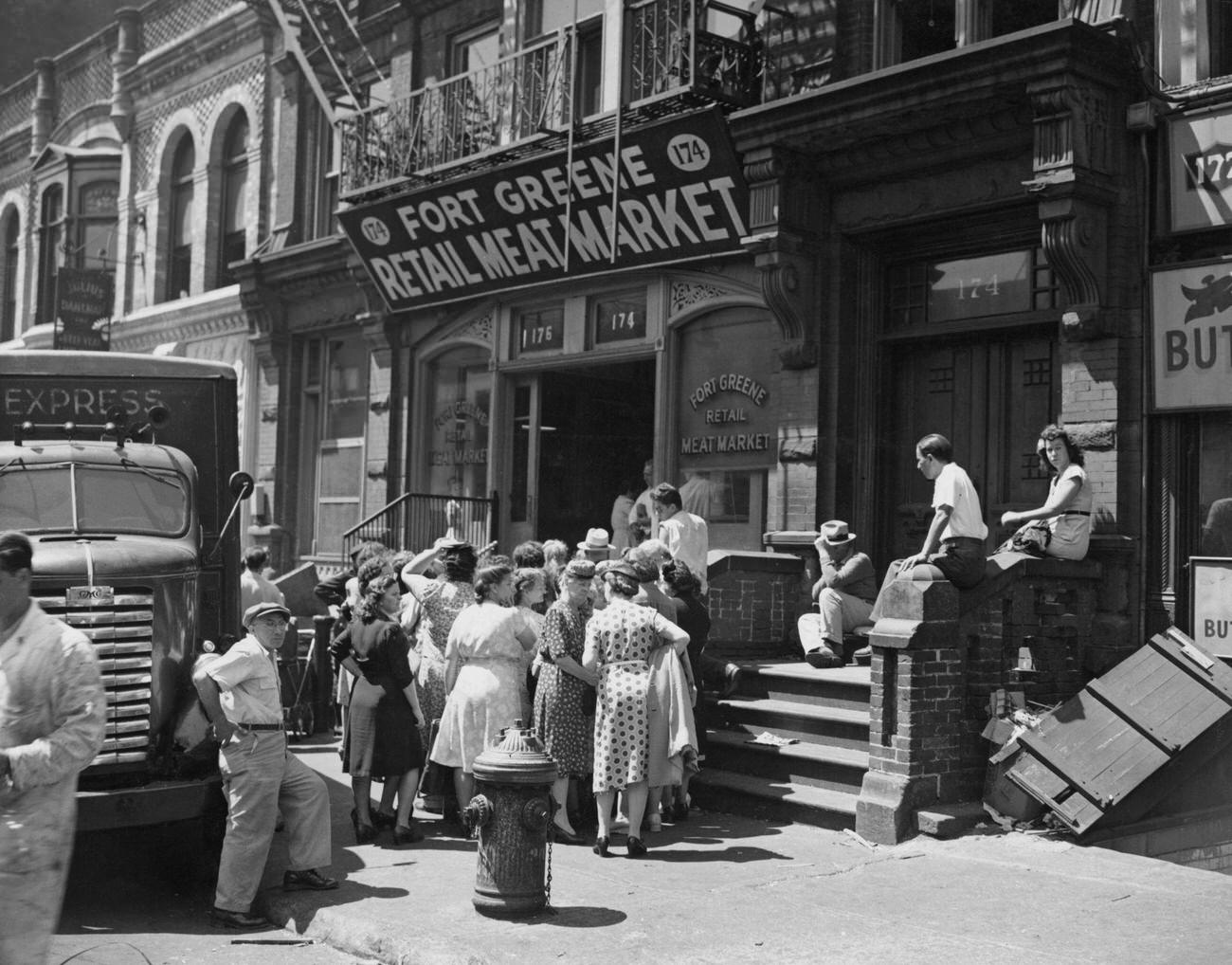 Customers Queue At Fort Greene Retail Meat Market, Brooklyn, 1946.