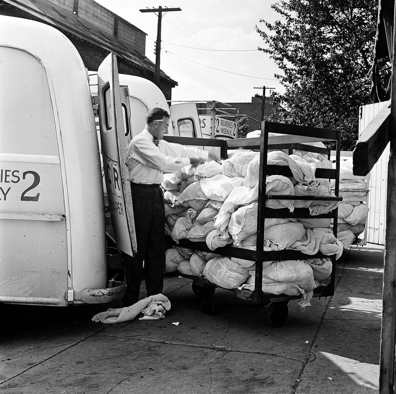 Diaper Delivery At Crib Diaper Service, Brooklyn, 1947.
