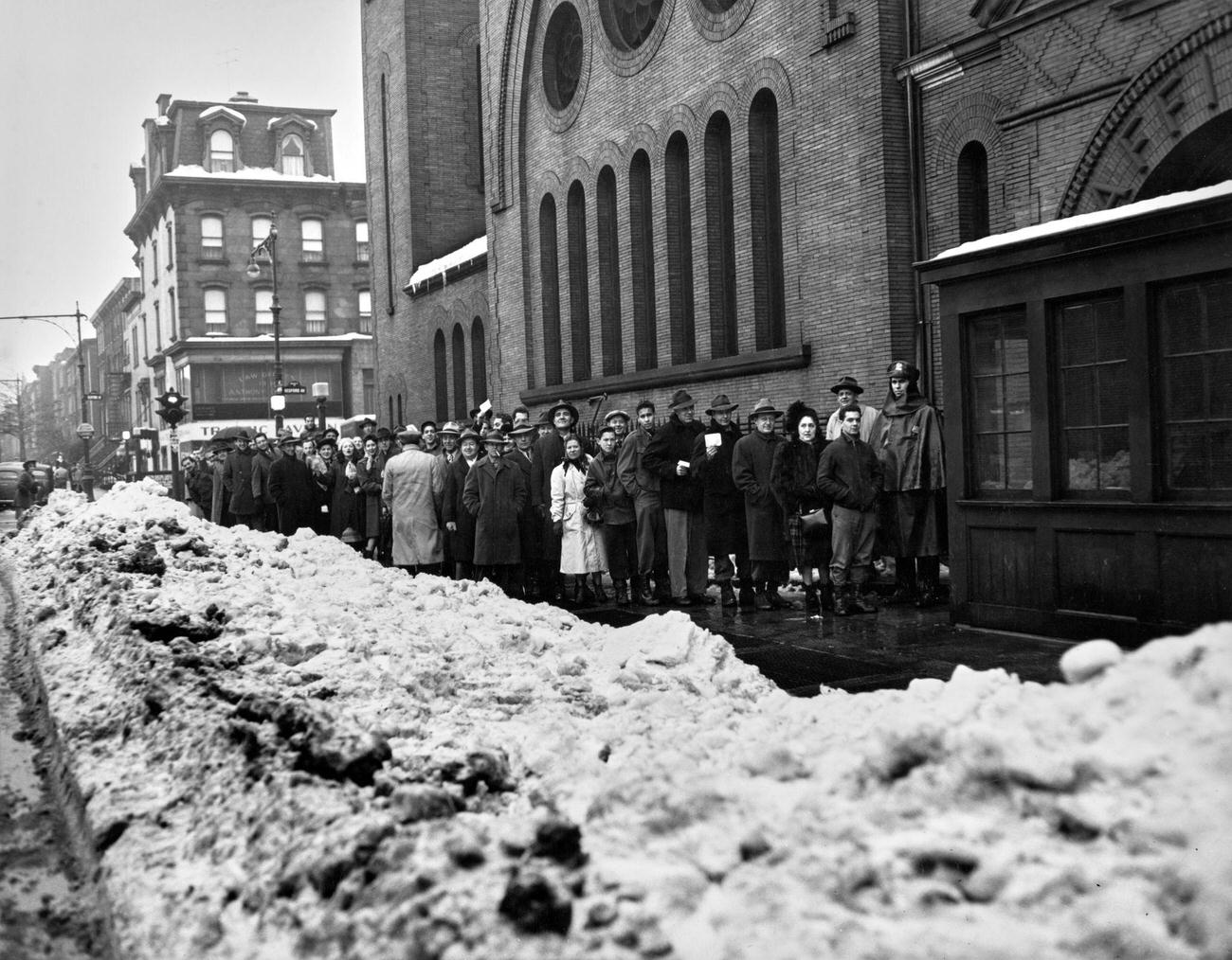 New Yorkers Queue Outside Brooklyn Traffic Court, 1947.