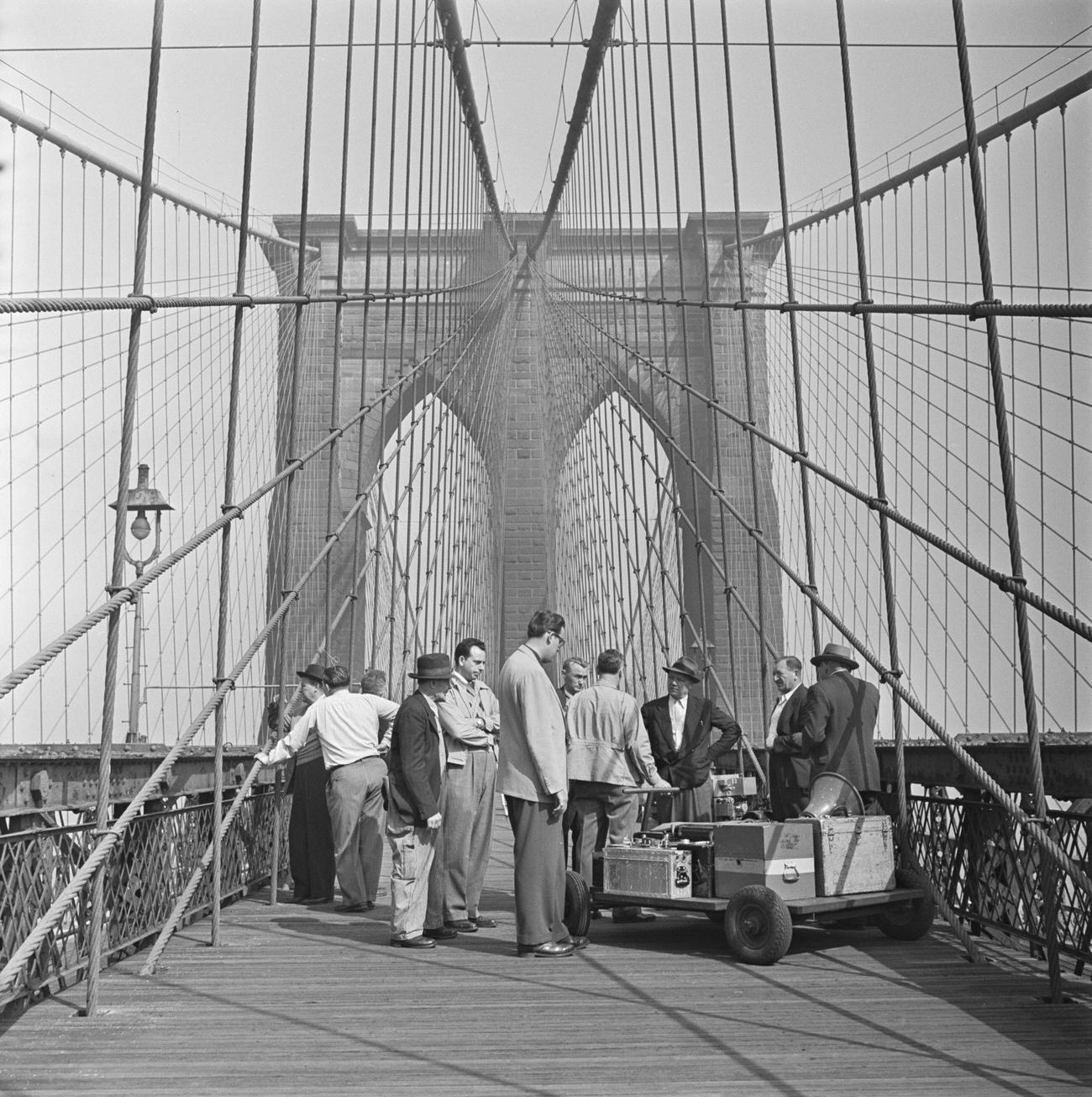 Crew On Brooklyn Bridge During Filming Of 'On The Town,' 1949