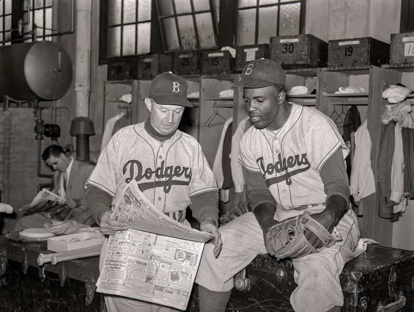 Brooklyn Dodgers Manager Charley Dressen The Locker Room With Jackie Robinson, New York City, 1952