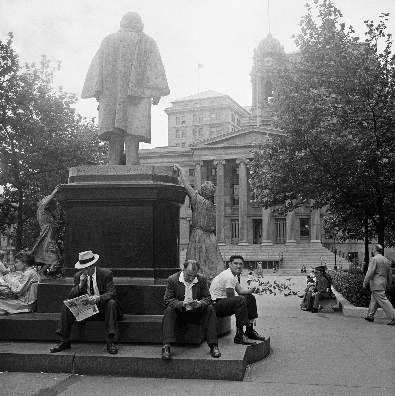 People Near Henry Ward Beecher Monument In Front Of Brooklyn Borough Hall, Brooklyn Heights, 1958.