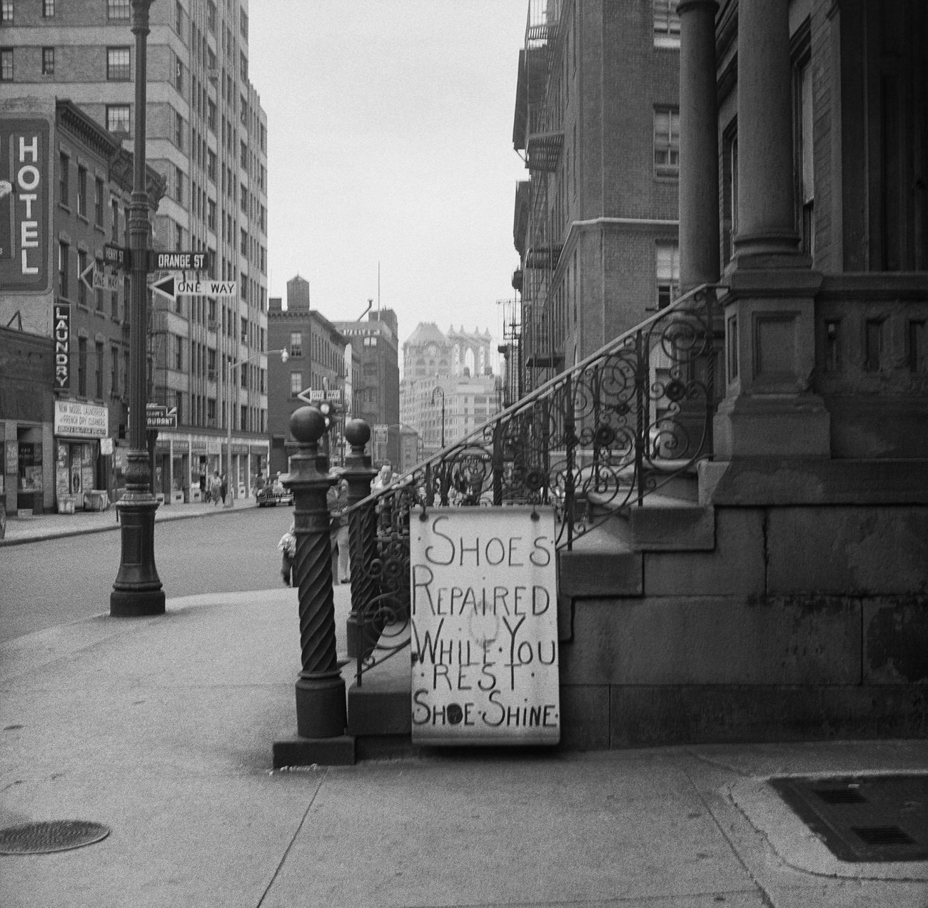 Shoe Shine And Repair Sign On Orange And Henry Streets In Brooklyn Heights, 1958.
