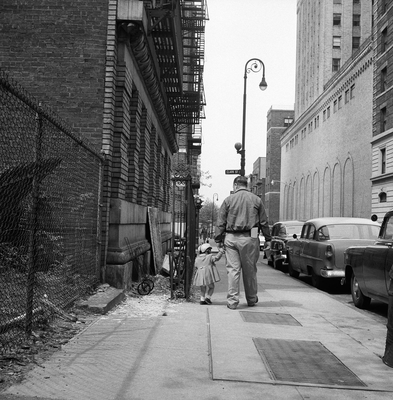 Father And Daughter Walk Near Clark Street In Brooklyn Heights, 1958.
