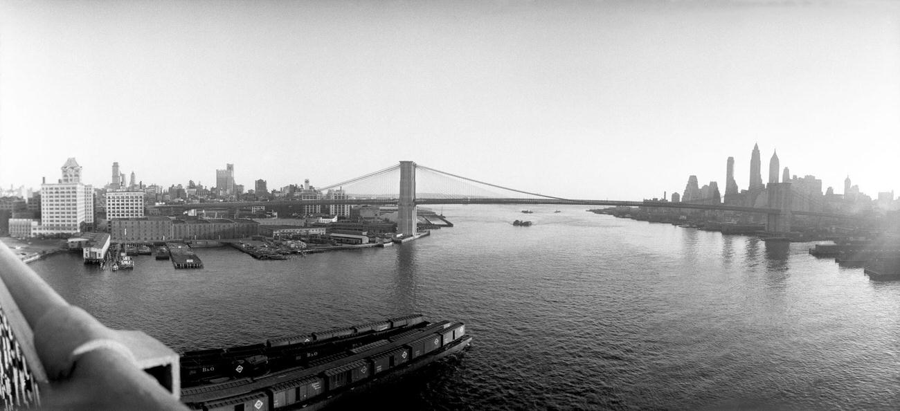View Of Brooklyn Bridge And The Manhattan Skyline, 1958.