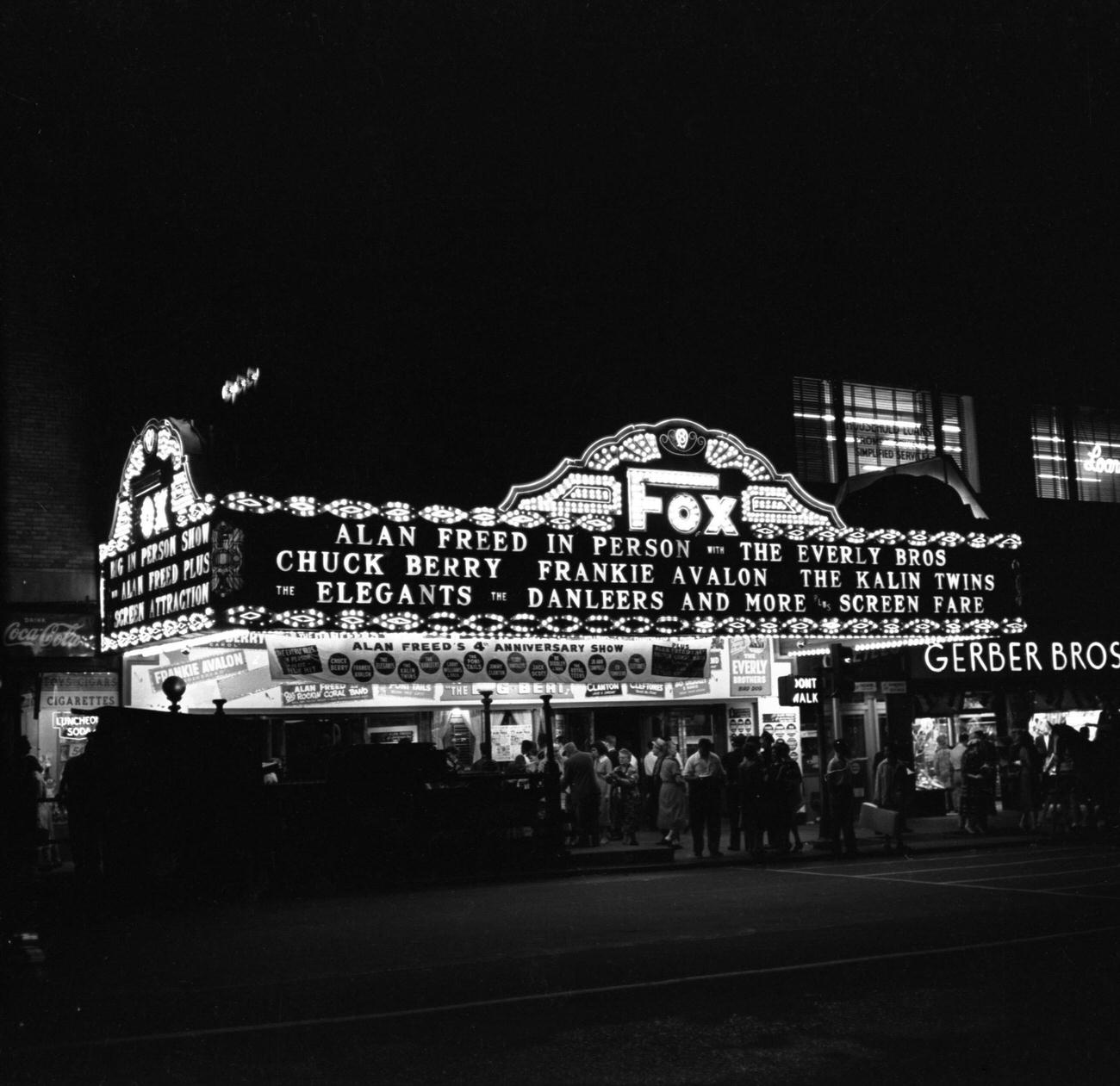 Brooklyn Fox Theater Marquee Advertising Alan Freed Show, 1958.