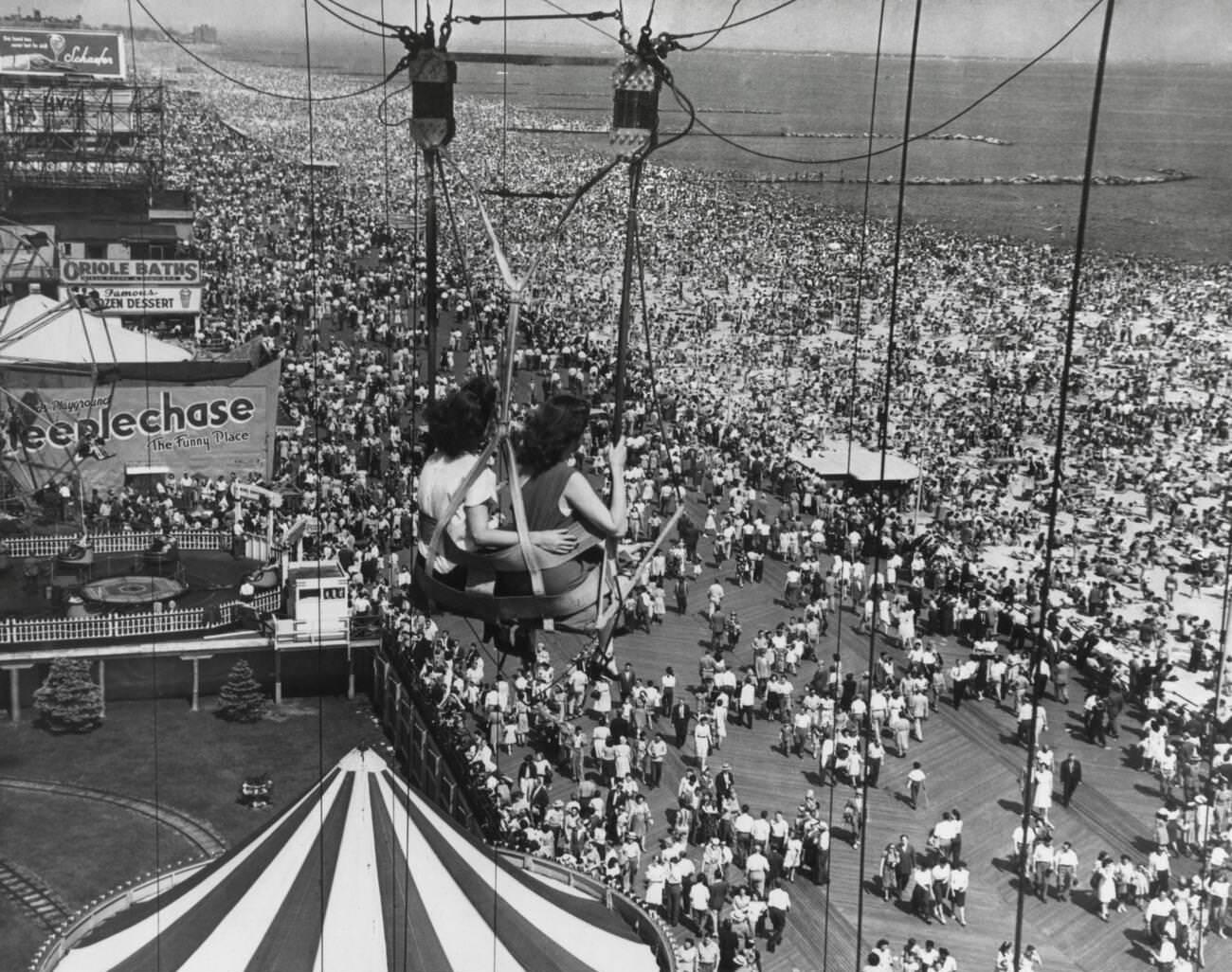 Beach Crowds At Coney Island As Seen From The Parachute Jump, 1950.