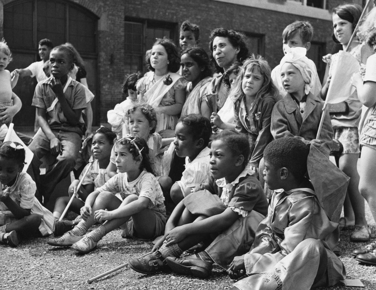 Children Watching 'One World' Festivities At Elliott Place Play School, Brooklyn, 1950.